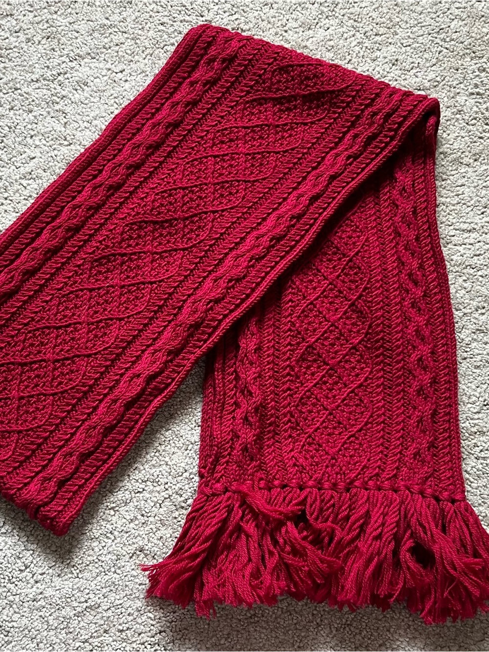 Express Red Cable Knit Fringe Scarf